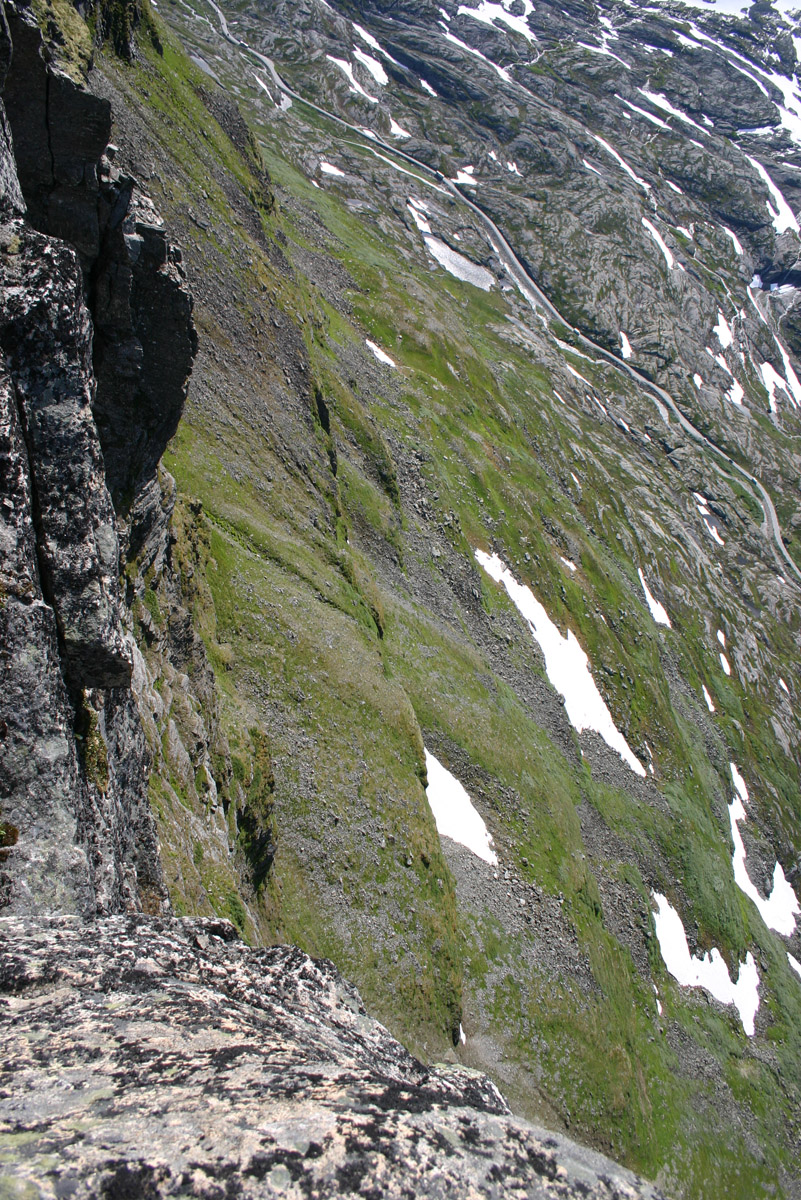 A road running over the mountain pass at the foot of Dalsnibba
