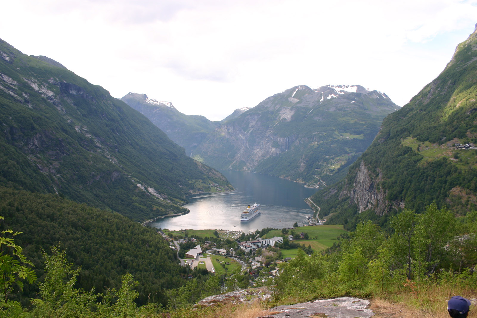 View on Geiranger & Geirangerfjorden from just below the mountain pass..